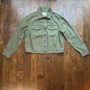 UpWest Women’s Green Denim Jacket Size Large Button Front Cotton Utility Casual